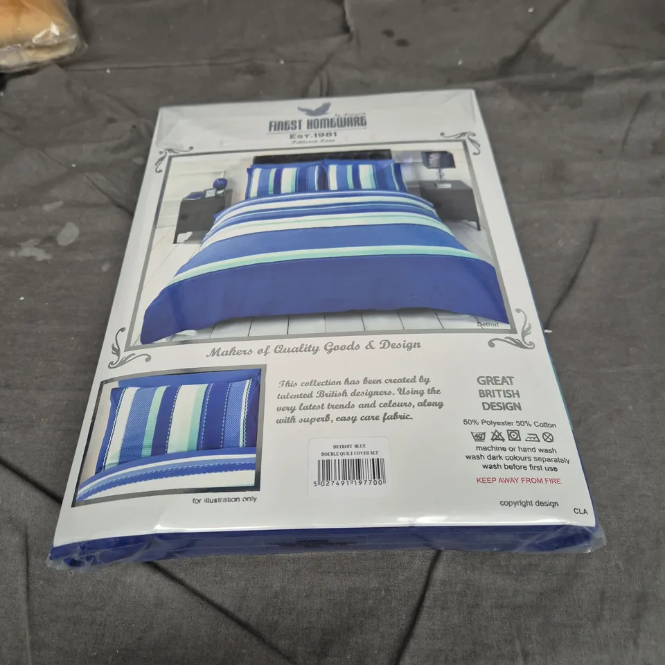 FINEST HOMEWARE DOUBLE DUVET SET – 200 X 200 CM WITH 2 PILLOWCASES (50 X 75 CM) – BLUE STRIPED