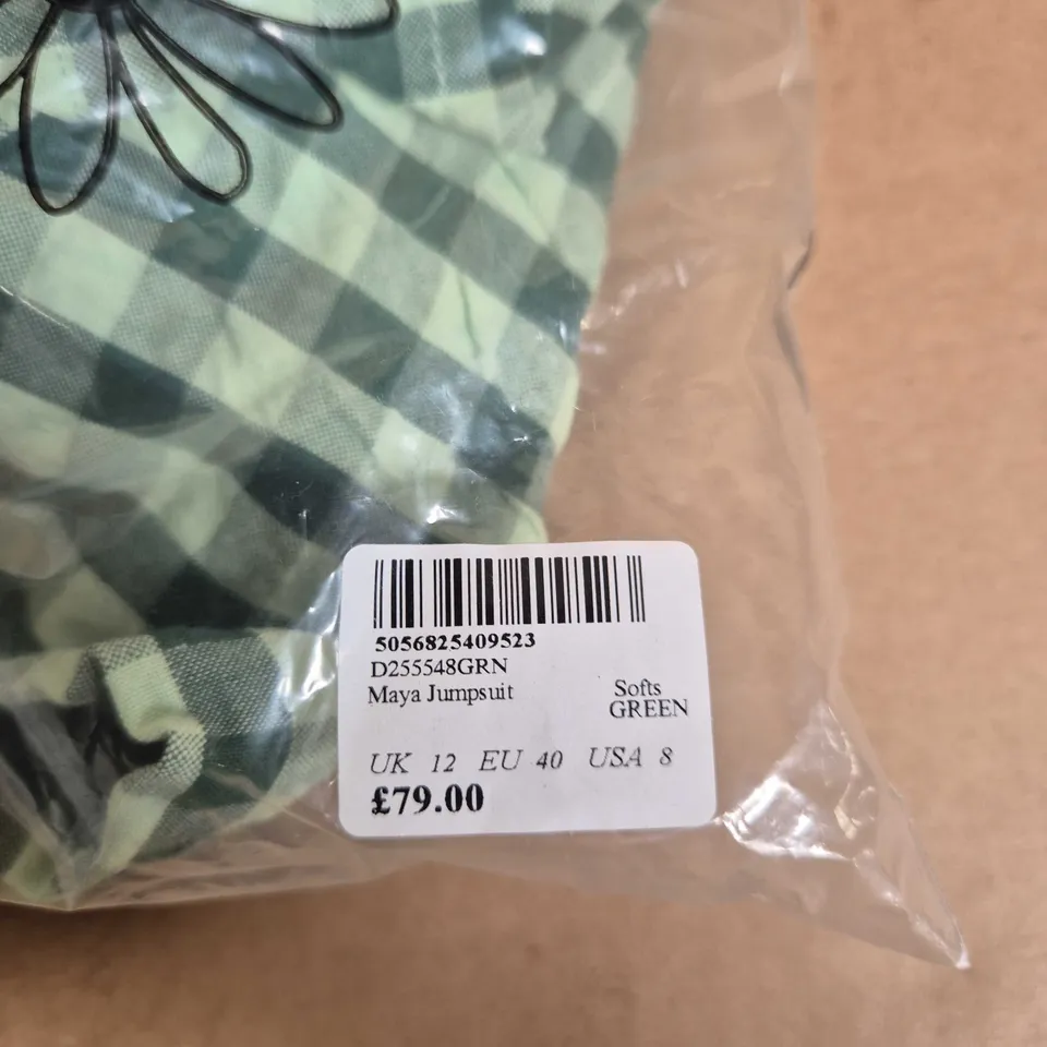 MAYA JUMPSUIT - GREEN & WHITE CHECK, UK 12 (EU 40, USA 8)