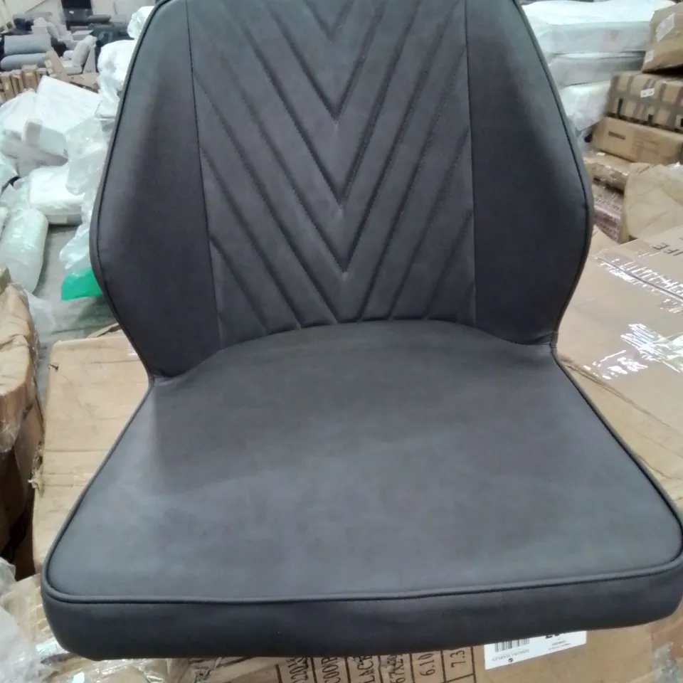 A BOXED PAIR OF GREY FAUX LEATHER UPHOLSTERED DINING CHAIRS
