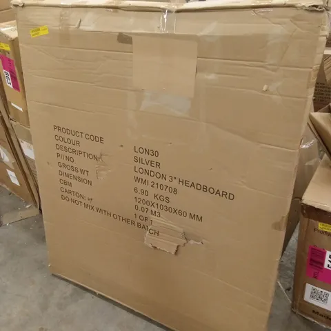 BOXED LONDON 3FT SINGLE HEADBOARD - SILVER (1 BOX)