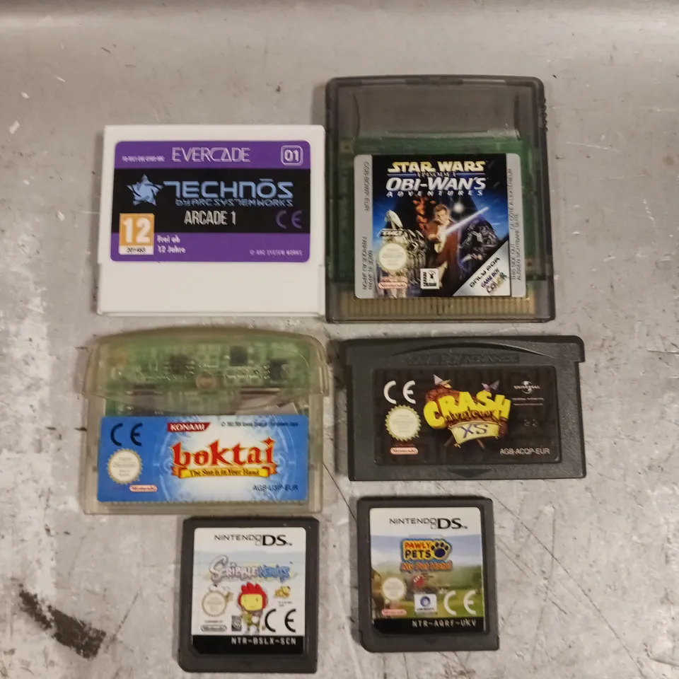 6 X ASSORTED CARTRIDGE VIDEO GAMES TO INCLUDE CRASH, STAR WARS, PAWLY PETS ETC 