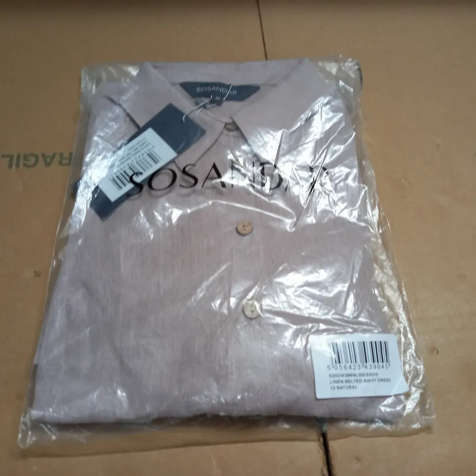 bagged sosandar linen belted shirt dress in natural - 10