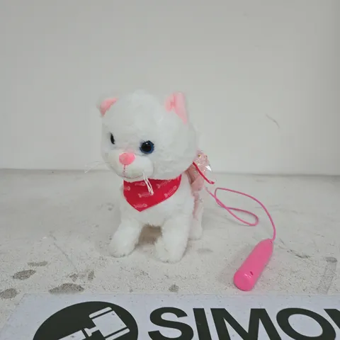 WHITE PLUSH CAT TOY WITH RED BANDANA AND WAND ACCESSORY