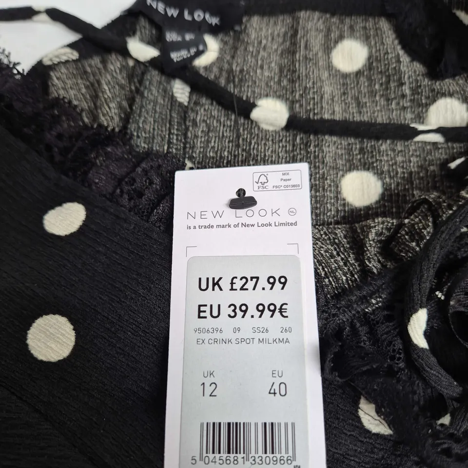 NEW LOOK WOMEN'S BLACK POLKA DOT DRESS - UK 12 (EU 40) MADE IN TURKEY