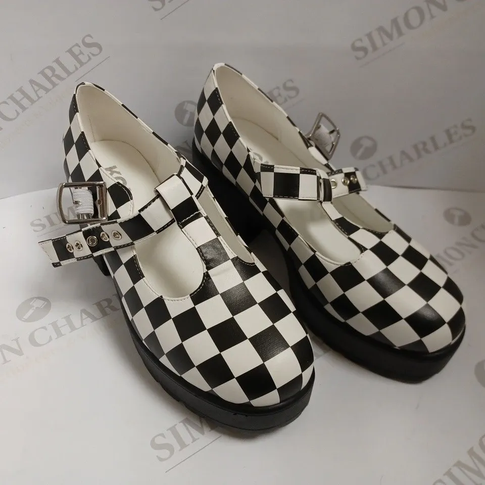 KOI VEGAN BLACK/WHITE CHEQUERED MARY JANES - SIZE 6