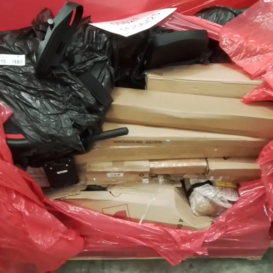 PALLET CONTAINING VARIOUS ASSORTED BOXED HOUSEHOLD ITEMS TO INCLUDE: EXERCISE MACHINE AND LOTS MORE UNMARKED BOXED ITEMS 