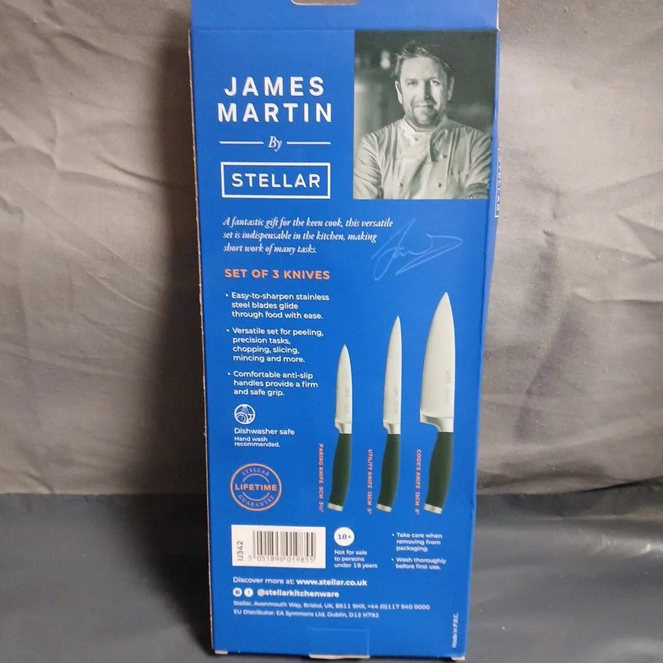 BOXED JAMES MARTIN BY STELLAR SET OF 3 KNIVES