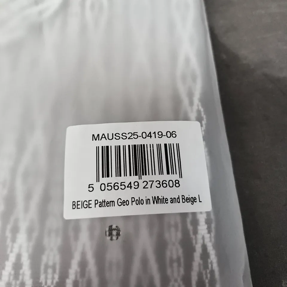 BAGGED MAUVAIS BEIGE GEO PATTERN POLO SHIRT – SIZE L