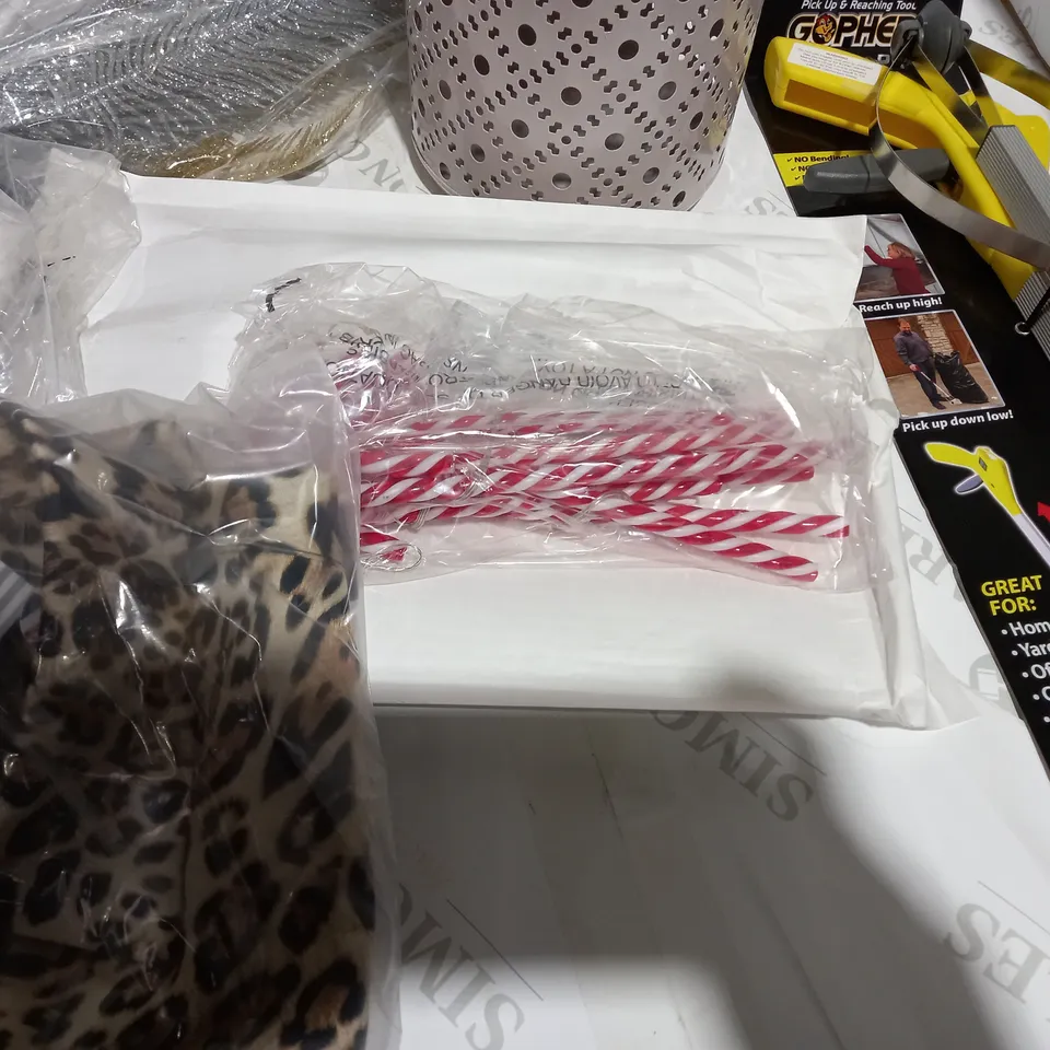 LOT OF APPROX 7 ASSORTED ITEMS TO INCLUDE: CANDY CANE LIGHTS, LANTERN, CLOTHING ITEMS