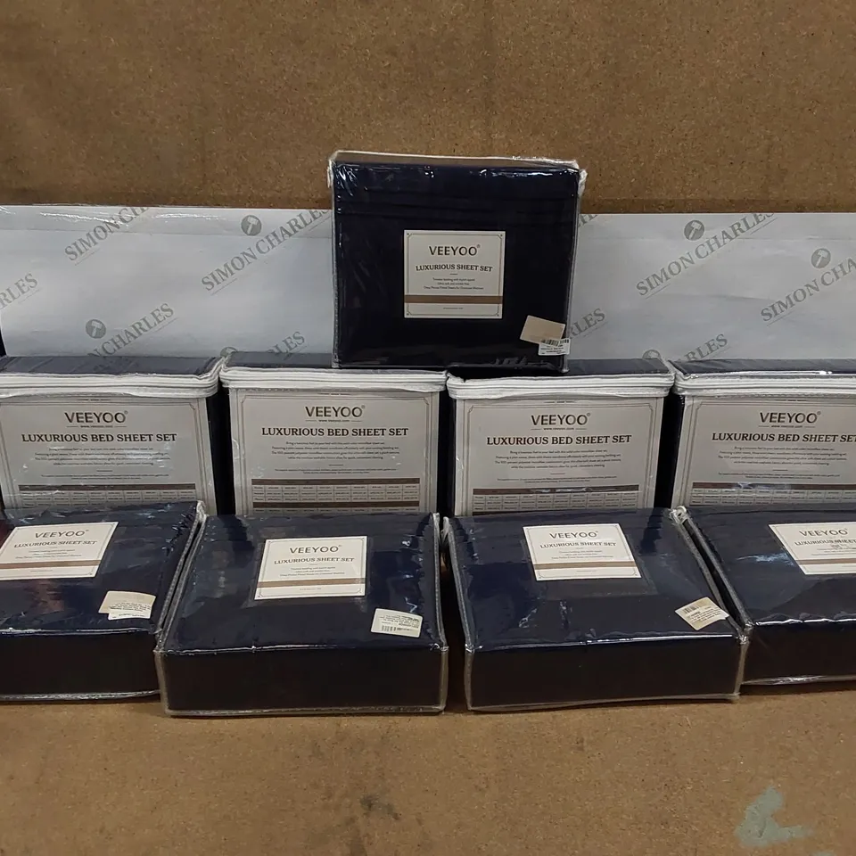 BOX OF 9X VEEYOO LUXURIOUS BED SHEET SETS IN NAVY BLUE - SIZE: DOUBLE  (1 BOX)