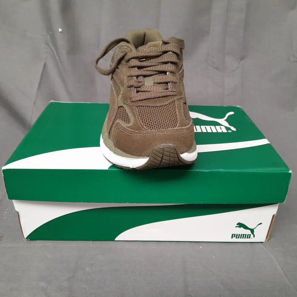 BOXED PAIR OF PUMA TEVERIS NITRO SHOES IN BURNT OLIVE UK SIZE 4