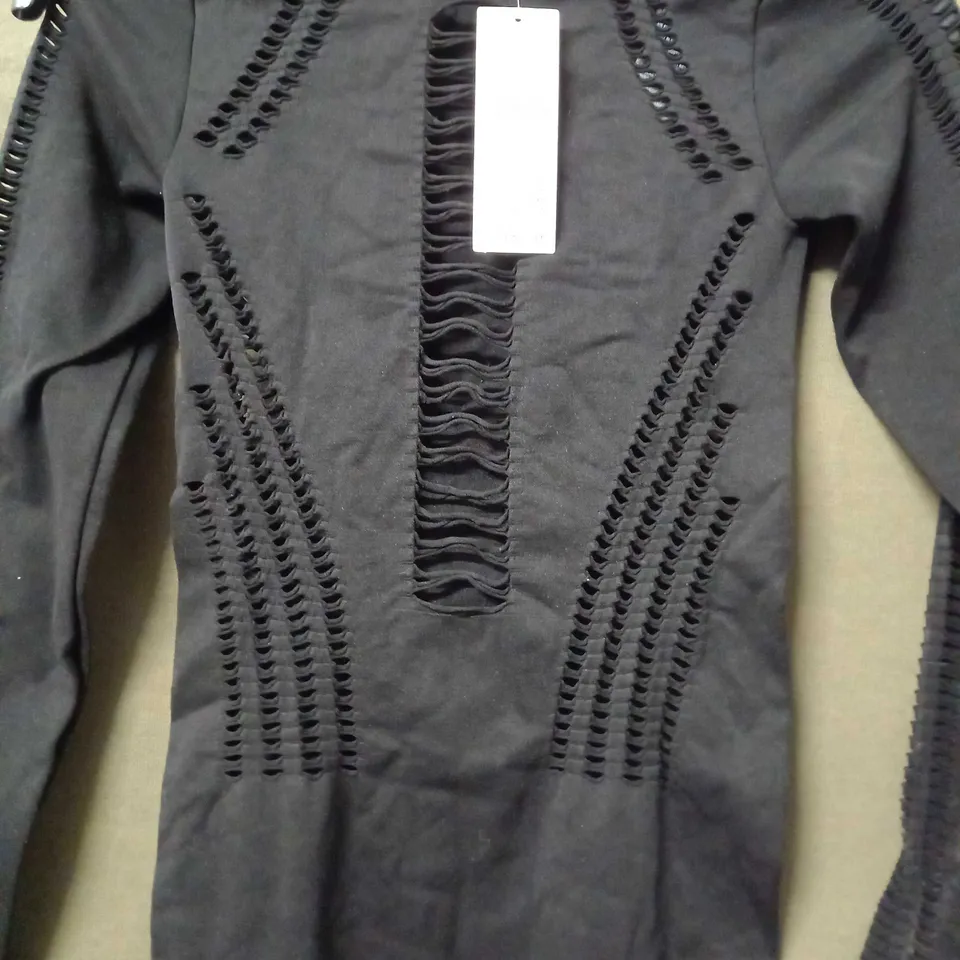 URBAN OUTFITTERS IETS FRANS HOLE PATTERN LONG SLEEVE TOP IN BLACK - XS