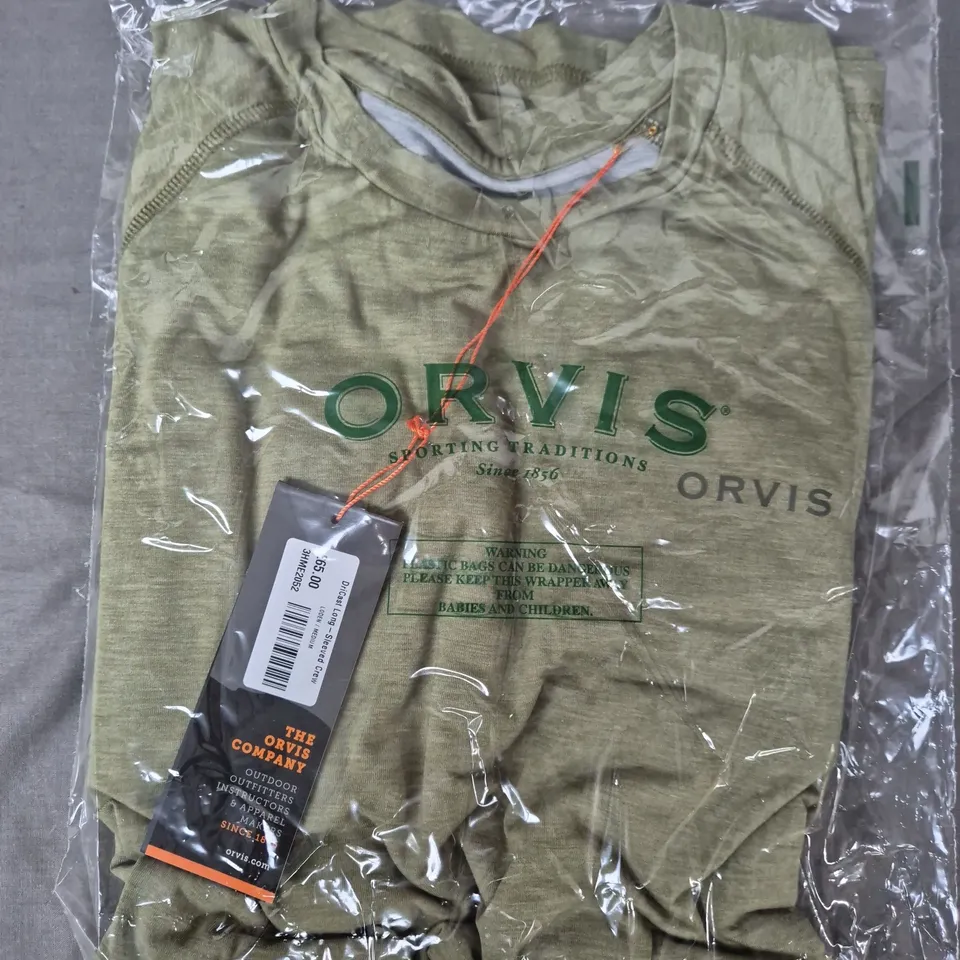 BAGGED ORVIS DRISCAL LONG SLEEVED CREW IN GREEN - MEDIUM