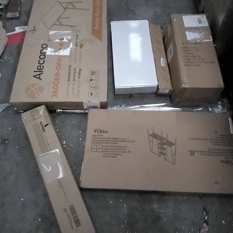PALLET OF ASSORTED ITEMS INCLUDING ALECONO JAGGER-OAK WRITING TABLE, YUDA, GIOVARA PVC CHAIR MAT, FOLDING CAMPING CHAIR, BYRORAS FOLDABLE OFFICE CHAIR,