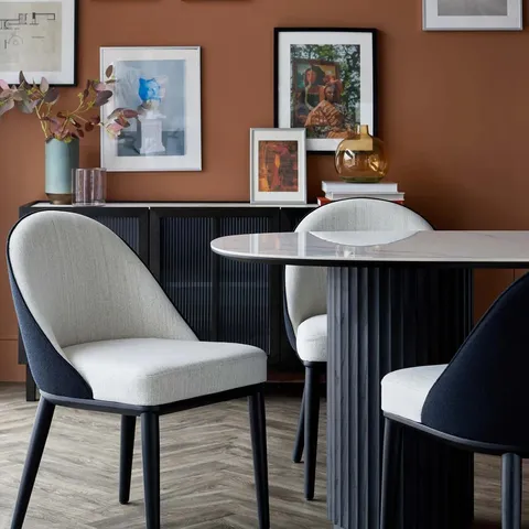 BOXED DANETTI SCARLETT BLACK MIXED MATERIAL DINING CHAIR (1 BOX)