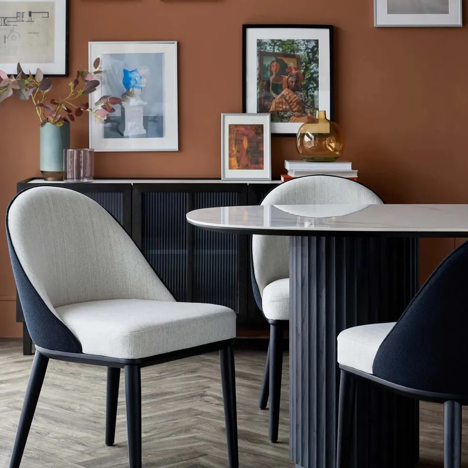 BOXED DANETTI SCARLETT BLACK MIXED MATERIAL DINING CHAIR (1 BOX)