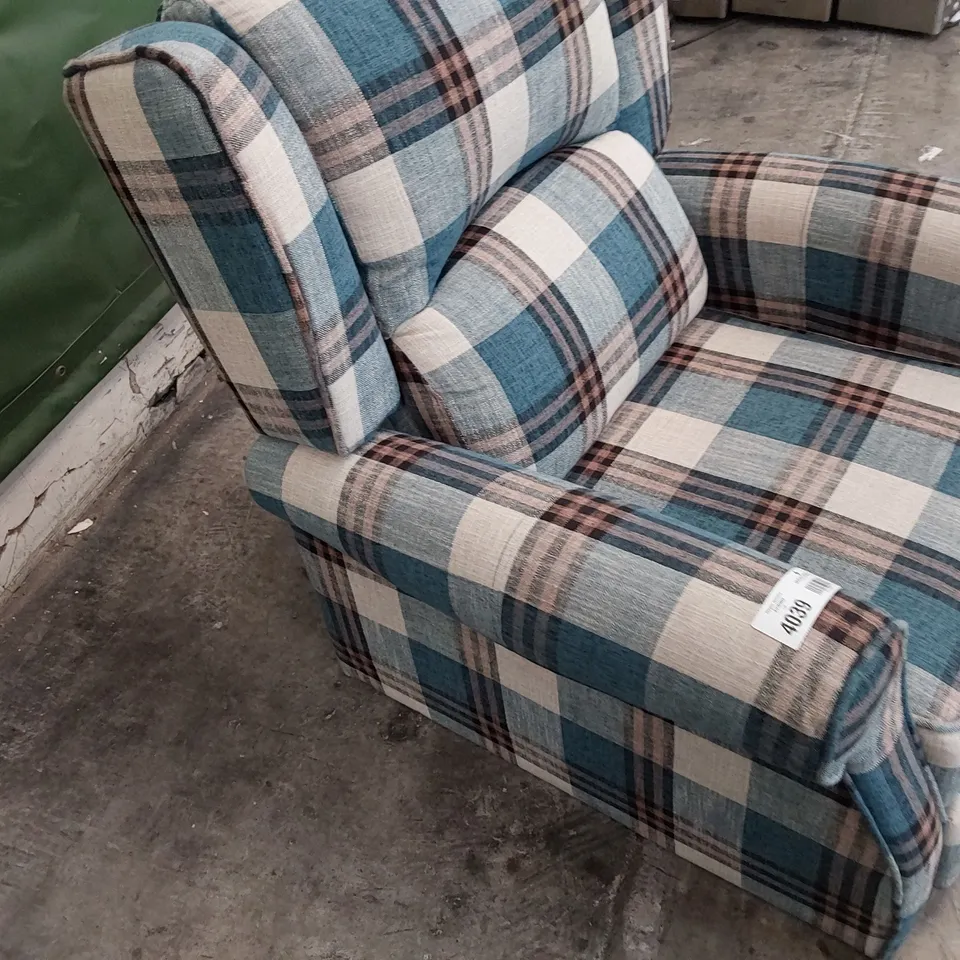 DESIGNER PUSH BACK RECLINING WINGBACK EASY CHSIR BLUE CHECK FABRIC 