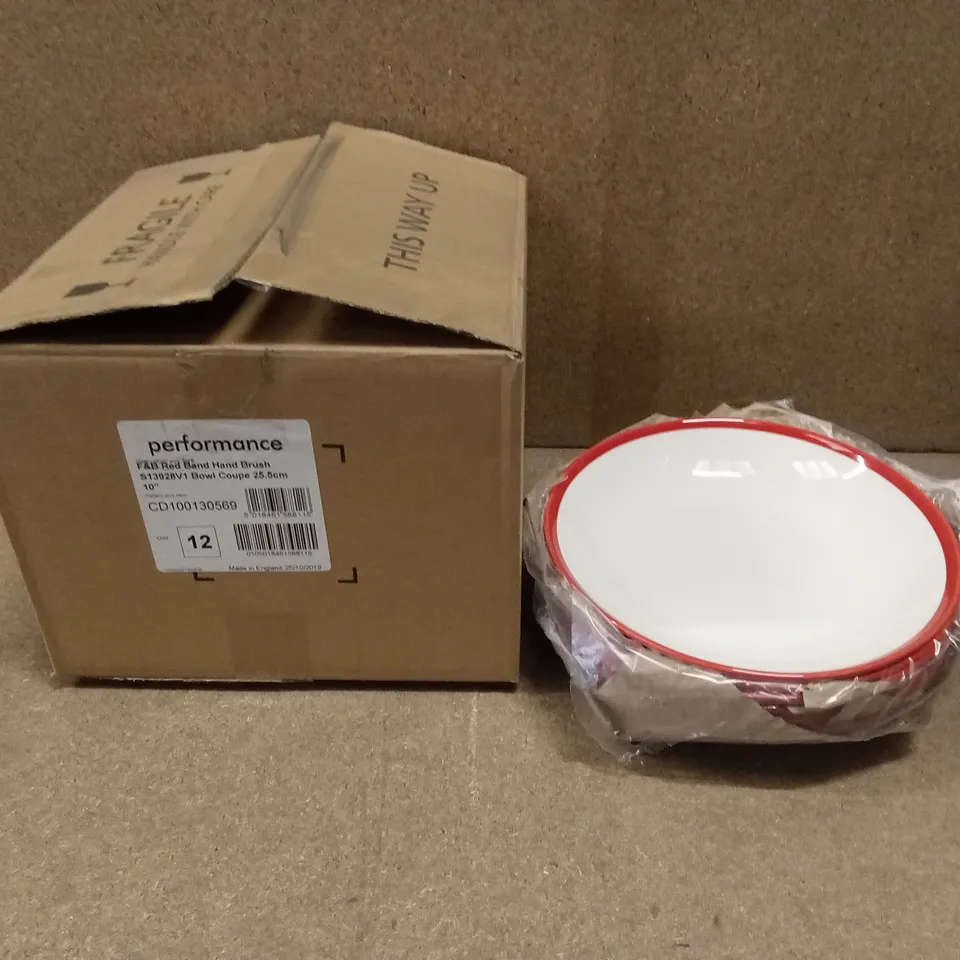 BOX OF APPROXIMATELY 12 x F&B RED BAND, HAND BRUSH BOWLS 25.5cm