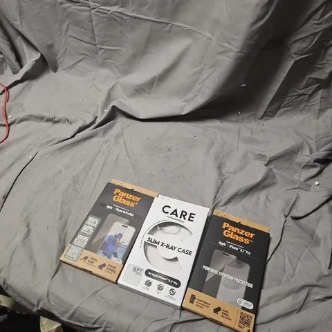 PANZERGLASS SMARTPHONE PROTECTION KIT – CARE SLIM X-RAY CASE + 2 PANZERGLASS BOXES (3 ITEMS TOTAL)PLUS AN ASSORTED BOX OF APPROXIMATELY 100 ITEMS  