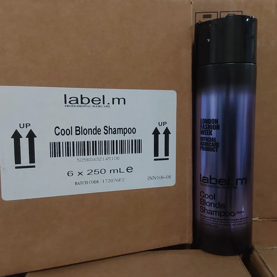 CAGE TO CONTAIN APPROX 180 X BOXES OF LABEL.M COOL BLONDE SHAMPOO - 6 X 250ml BOTTLES PER BOX // CAGE NOT INCLUDED 