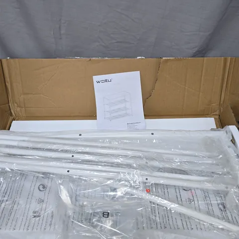 WOLTU 4-TIER WHITE METAL STORAGE SHELF UNIT – FLAT-PACK