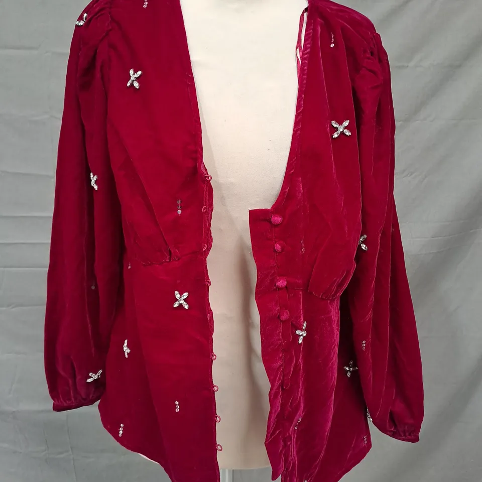 MONSOON CAROLA EMBELLISHED TOP IN PINK SIZE 12