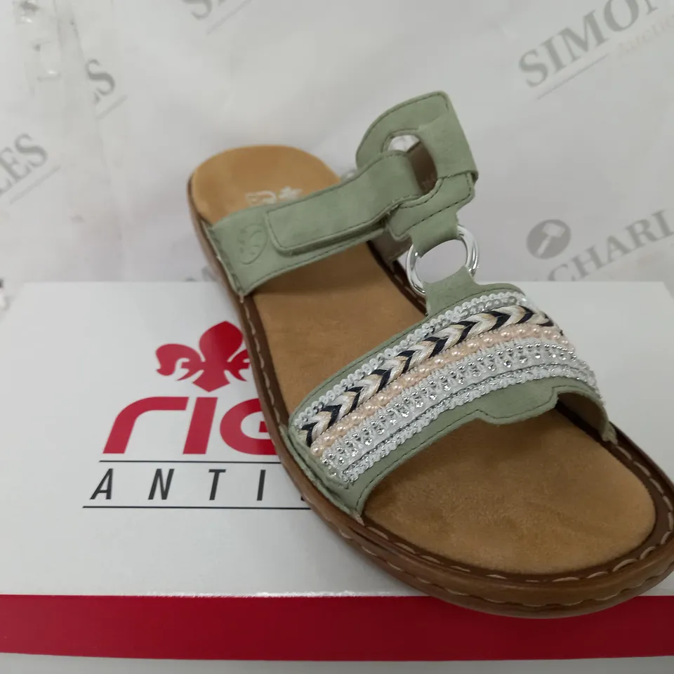RIEKER ANTISTRESS OPEN TOE SANDALS IN GREEN - SIZE 41