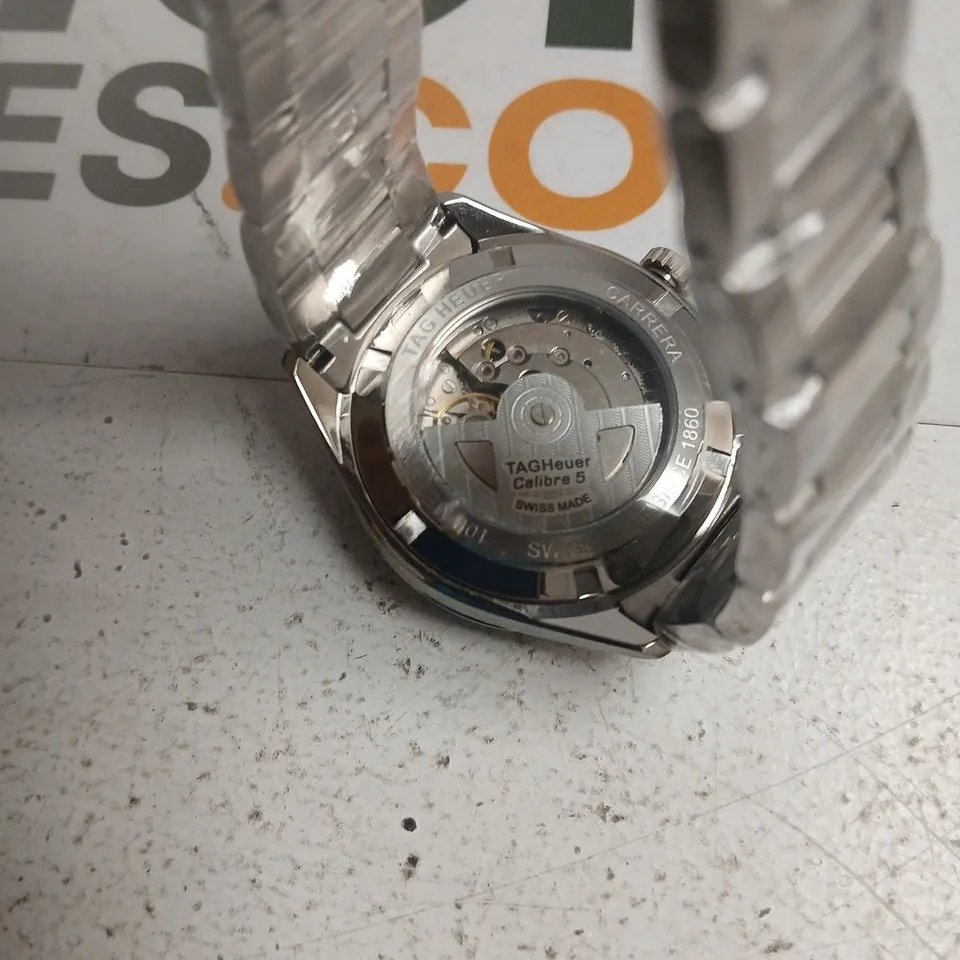 TAG HEUER CARRERA CALIBRE 5 AUTOMATIC STAINLESS STEEL WRISTWATCH – BOXED