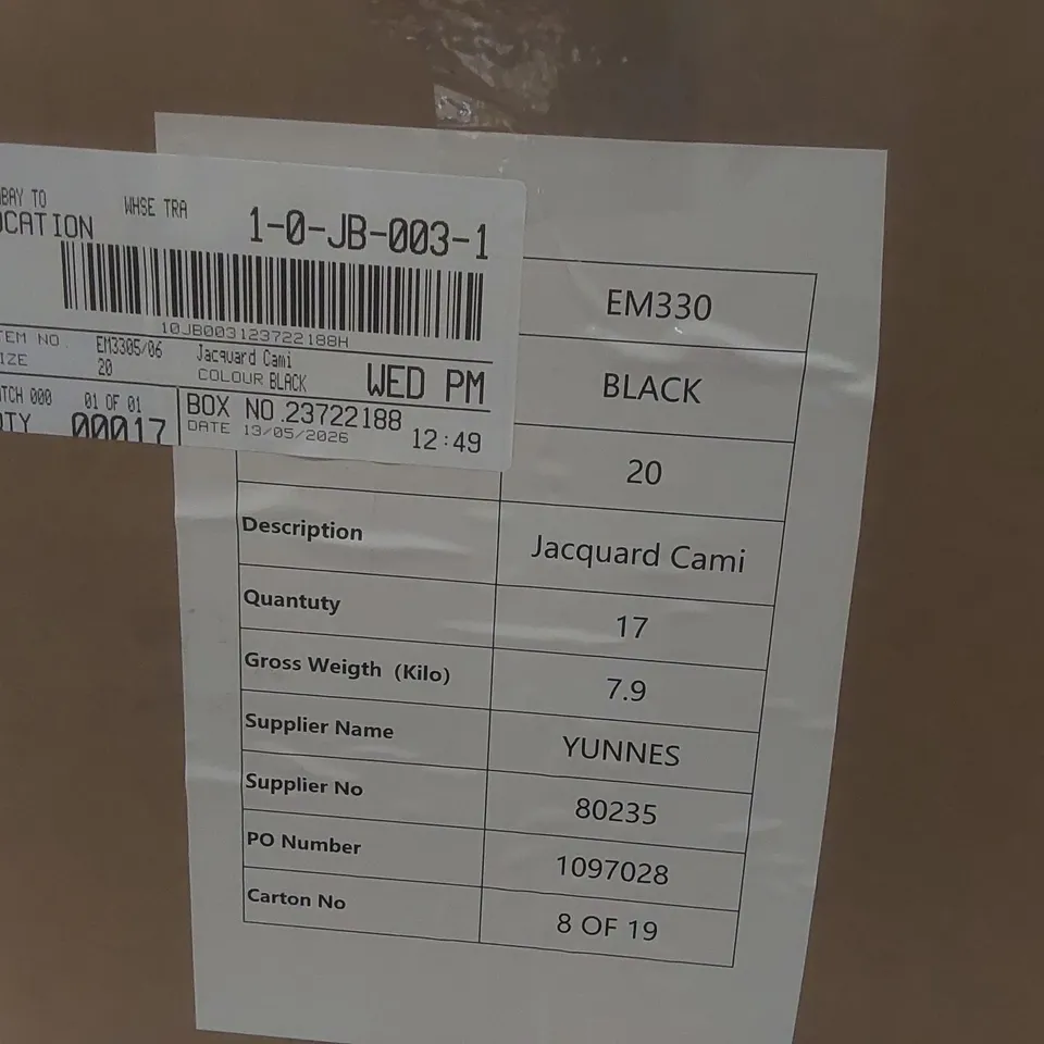 BOX CONTAINING APPROXIMATELY 17x BRAND NEW SIMPLY BE BLACK JACQUARD CAMI TOPS