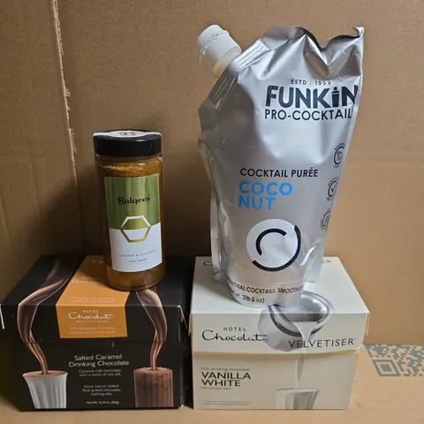 APPROXIMATELY 5 ASSORTED FOOD ITEMS TO INCLUDE - HOTEL CHOCOLAT, HONEY AND COCKTAIL PUREE