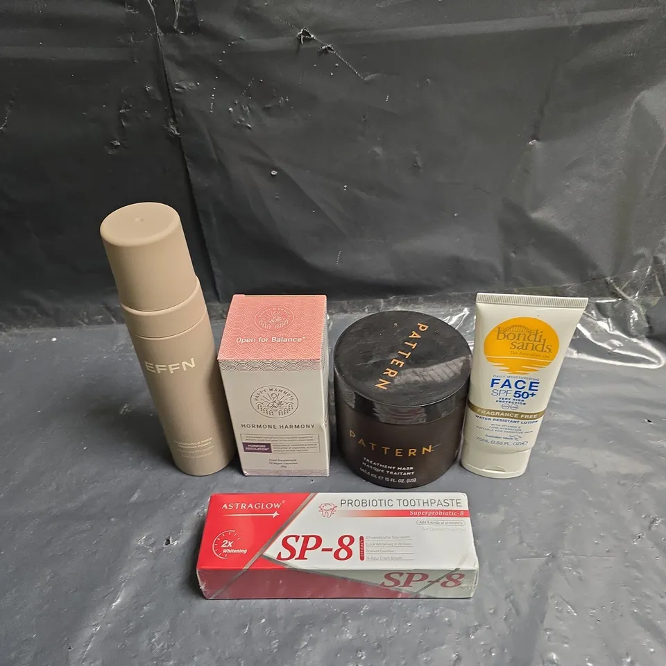 APPROXIMATEY 20 ASSORTED HEALTH AND BEAUTY PRODUCTS TO INCLUDE - bondi sands face cream - sp-8 toothpaste AND pattern treatment mask
