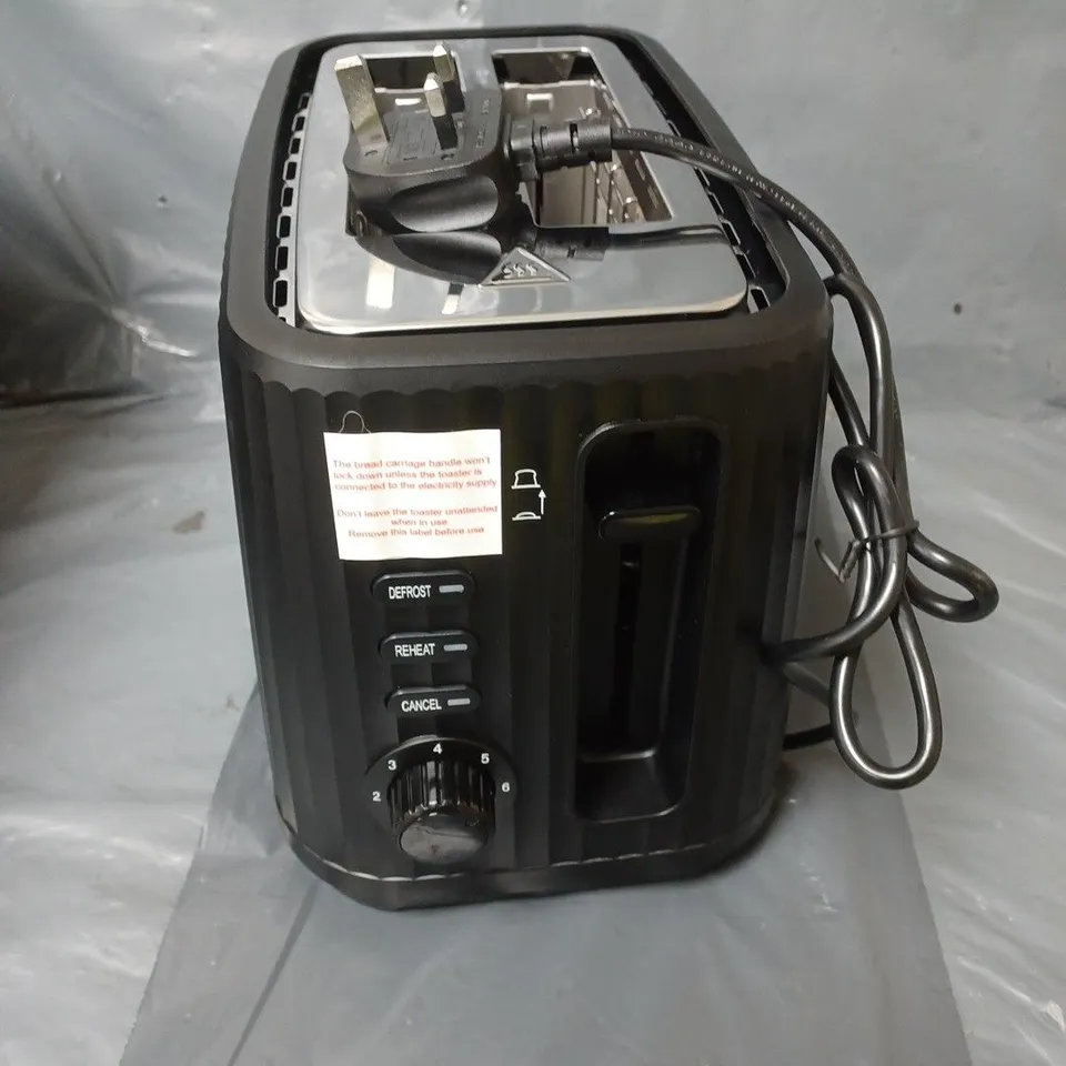 BOXED HOME 2-SLICE RIBBED TOASTER IN BLACK