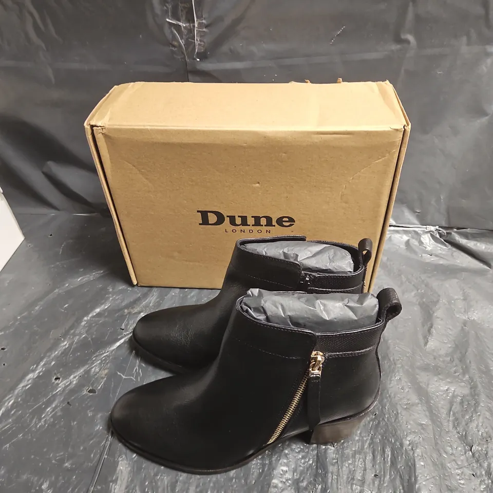 DUNE LONDON BLACK LEATHER ANKLE BOOTS WITH SIDE ZIP – UK 7 (EU 40)