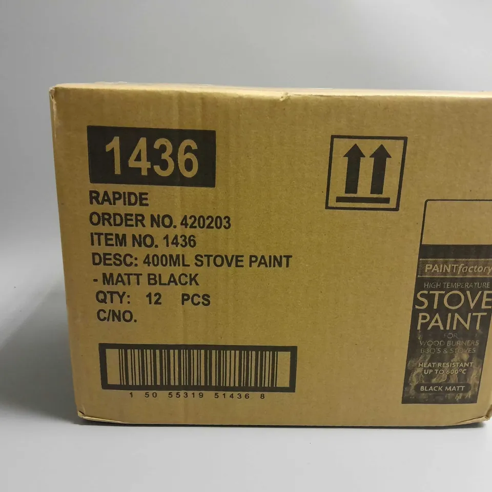 APPROXIMATELY 12 PAINT FACTORY HIGH TEMPERATURE STOVE PAINT 400ML - BLACK MATT