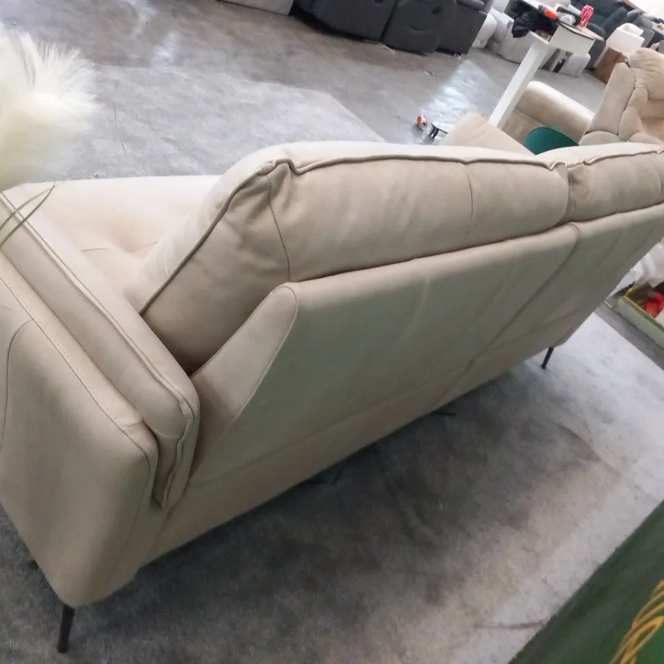 DESIGNER ITALIAN MADE BOLZANO BEIGE LEATHER ELETRIC RECLINING THREE SEATER SOFA