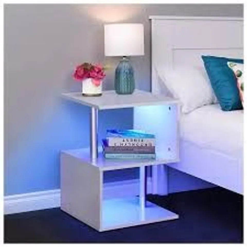 BOXED S-SHAPE LED SIDE TABLE IN WHITE