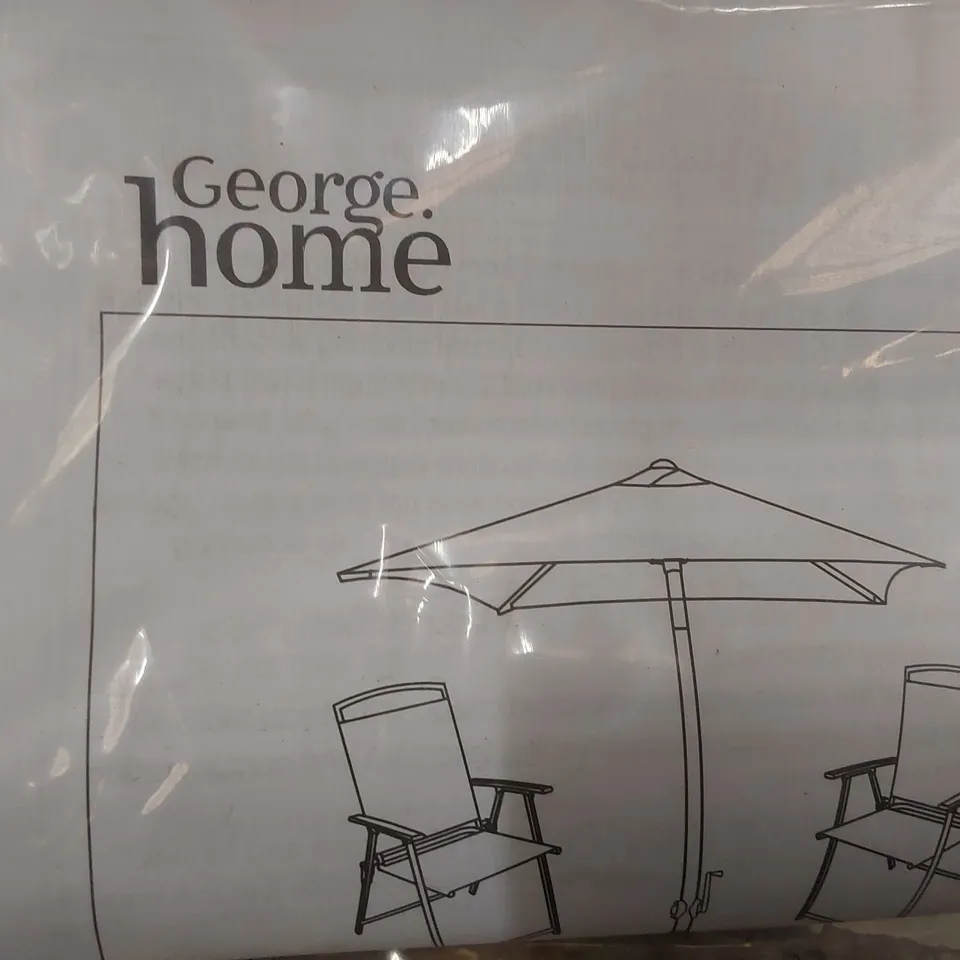 BOXED SET OF FOUR GEORGE HOME MIAMI BLUE FOLDING GARDEN CHAIRS AND PARASOL