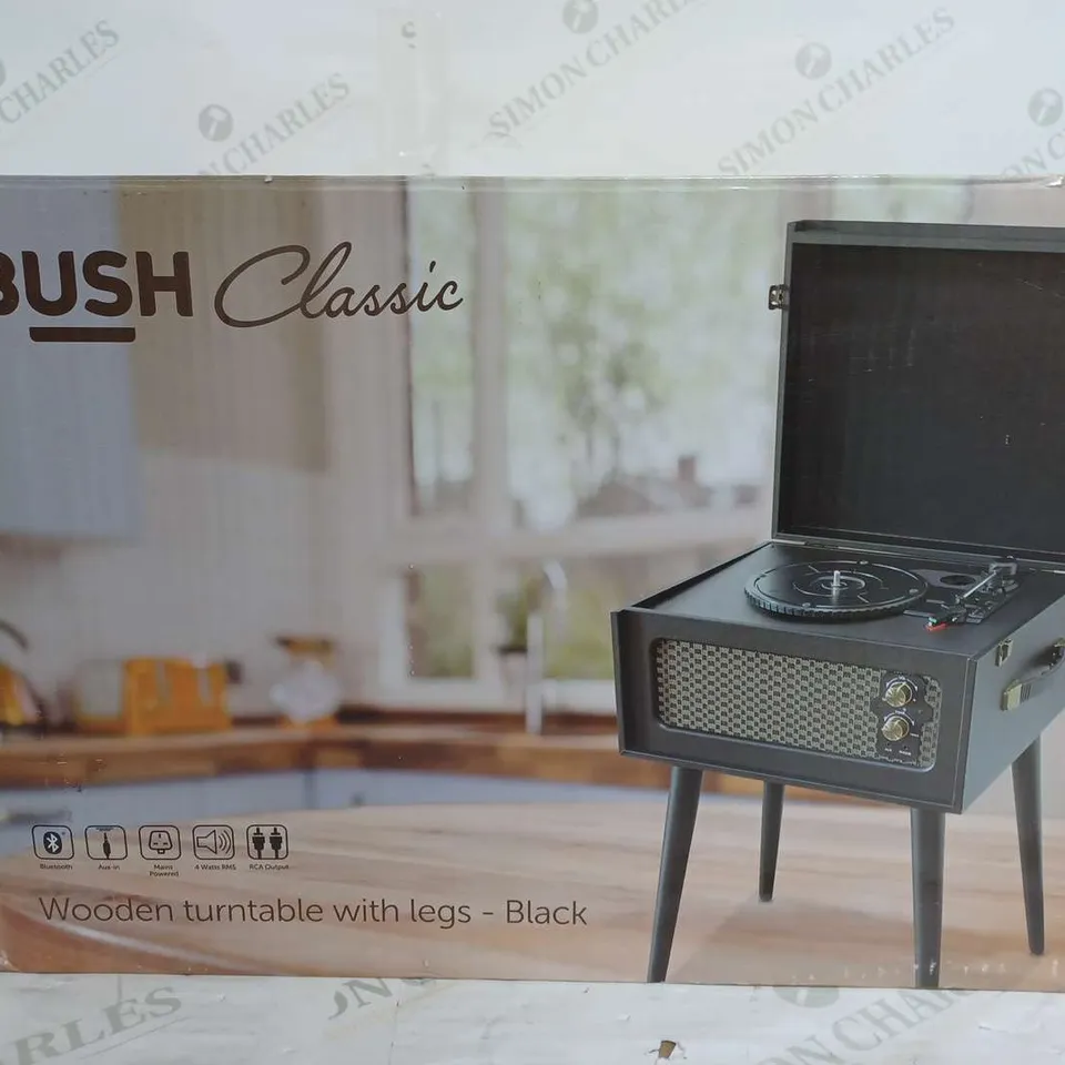 BOXED BUSH CLASSIC WOODEN TURNTABLE WITH LEGS IN BLACK