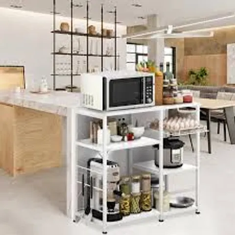 BOXED GRANDMA SHARK KITCHEN BAKER'S RACK, MICROWAVE OVEN STAND WITH STORAGE SHELVES 90×40×83CM - WHITE 