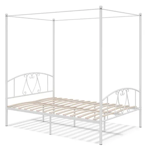 BOXED DOUBLE SIZE METAL CANOPY BED FRAME - WHITE (1 BOX)