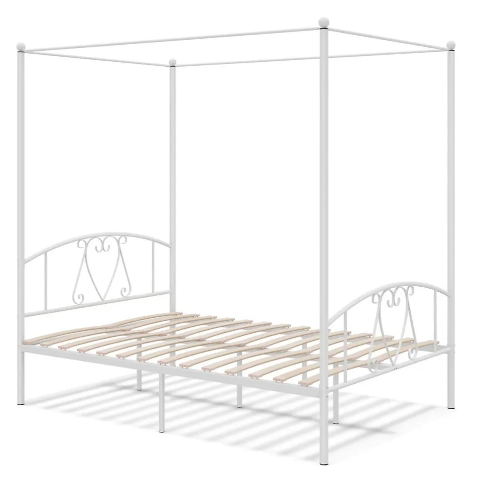 BOXED DOUBLE SIZE METAL CANOPY BED FRAME - WHITE (1 BOX)