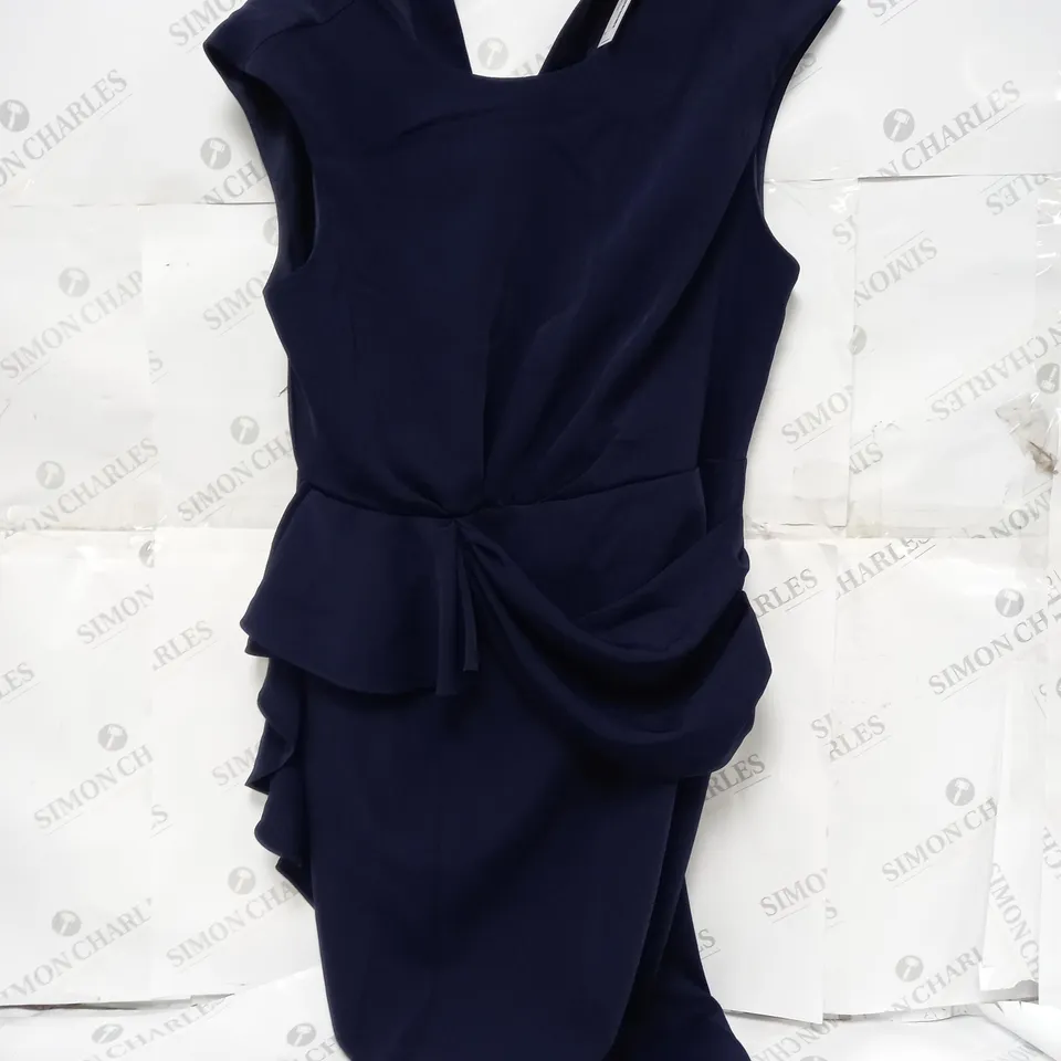 COAST WATERFALL RUFFLE DRAPE MIDI DRESS IN NAVY - SIZE 16