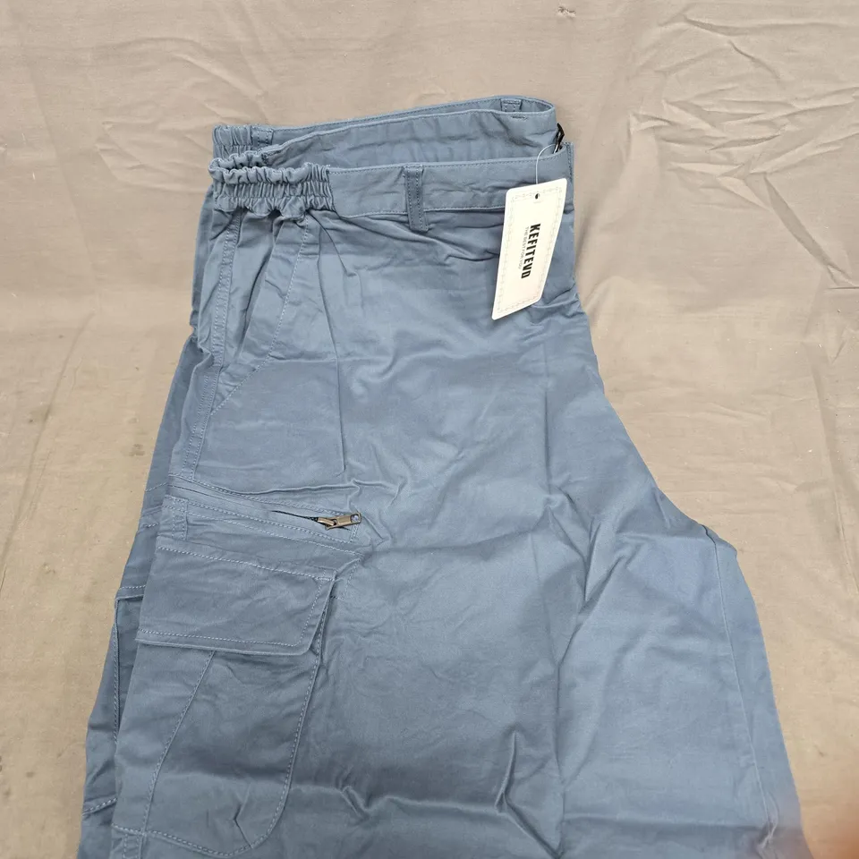 KEFITED Cargo shorts – Blue, cargo pockets, tag attached (US 40 / EU 40 / JP 4XL / CN 4XL)
