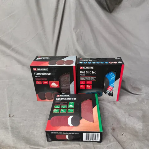 BOX OF APPROXIMATELY 30 ASSORTED PARK SIDE ITEMS TO INCLUDE FIBRE DISC SET, FLAP DISC SET ETC