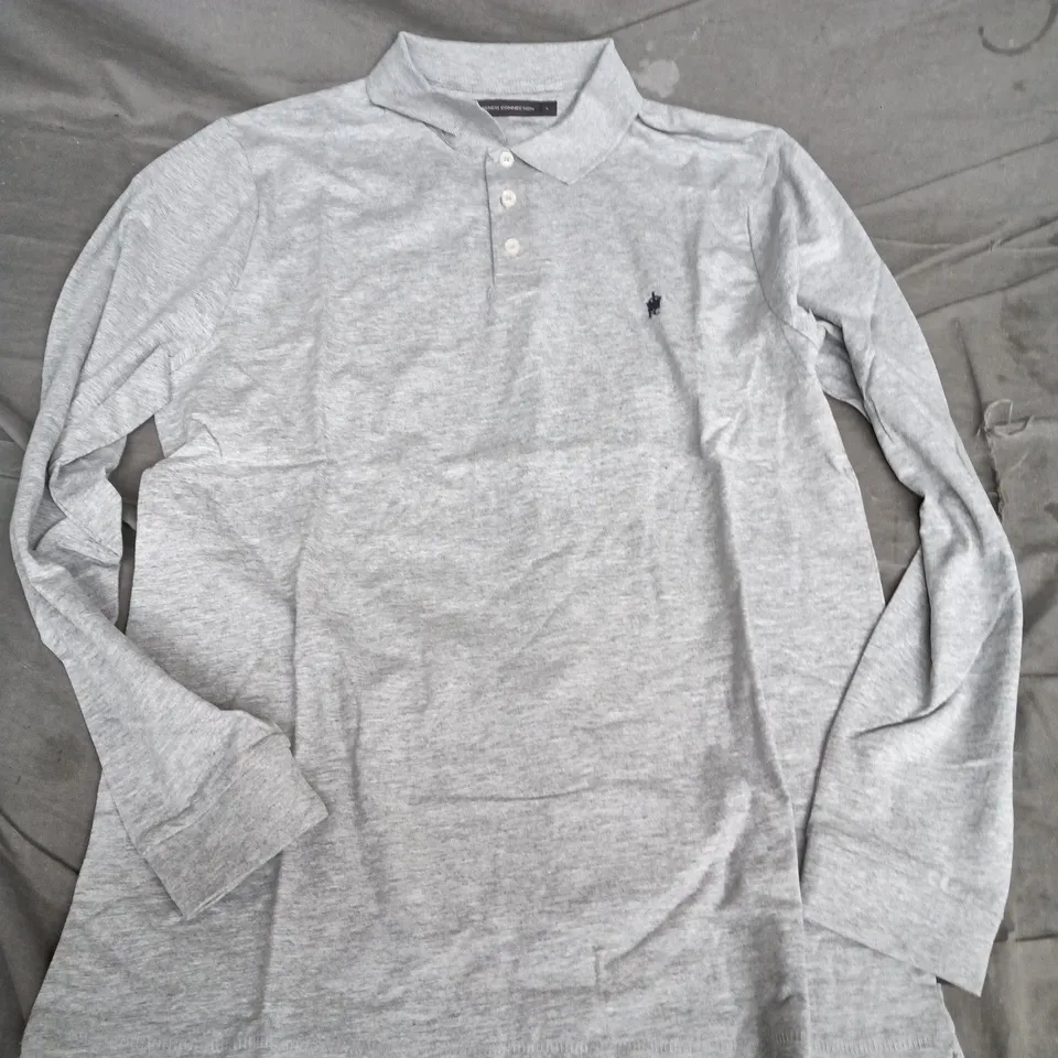 FRENCH CONNECTION MEN'S GREY LONG-SLEEVE POLO SHIRT – SIZE L