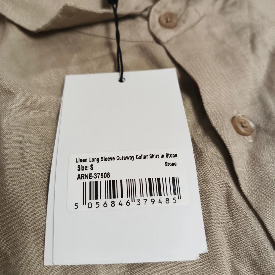 ARNE LINEN LONG SLEEVE CUTAWAY COLLAR SHIRT – STONE, SIZE S