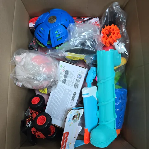 LARGE BOX OF ASSORTED TOYS AND GAMES TO INCLUDE FISHER-PRICE, NERF GUNS AND TEDDIES