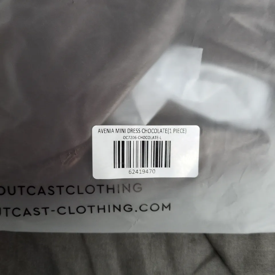 OUTCAST CLOTHING AVENIA MINI DRESS CHOCOLATE – UK LARGE (L)