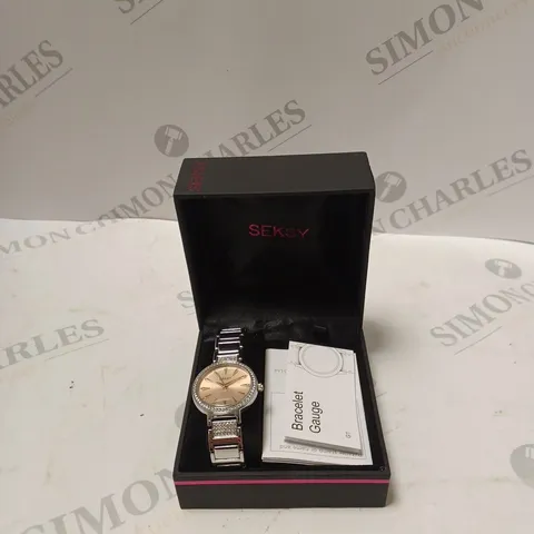 SEKSY BOXED SILVER JEWELLED WATCH