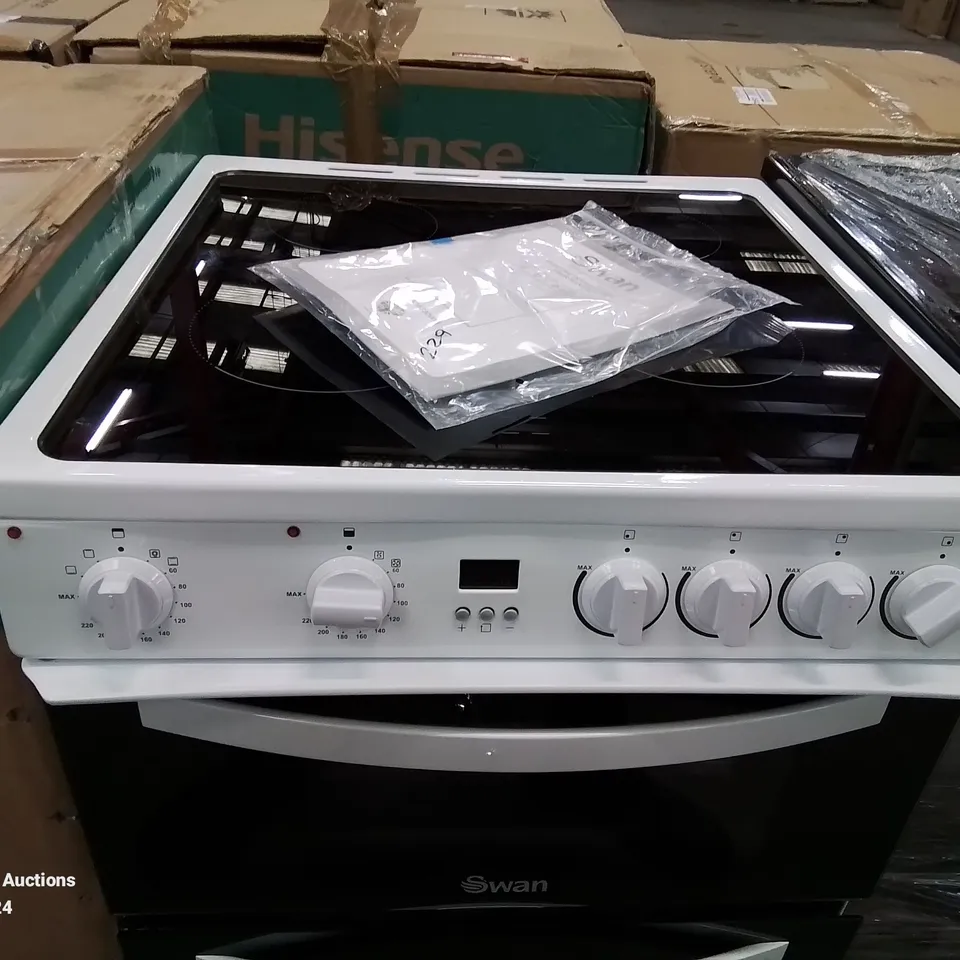 BOXED SWAN SX16730B 60CM WIDE DOUBLE OVEN ELECTRIC COOKER WITH CERAMIC HOB - BLACK